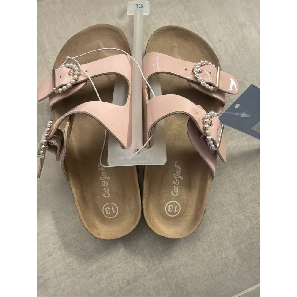 Cat & Jack Girls' Drew Slip-On Footbed Sandals Pink Size 13